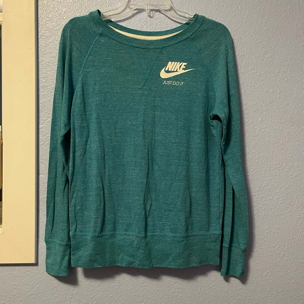 Nike Teal Green Marled Long Sleeve Crew Neck Sweatshirt with Just Do It Logo